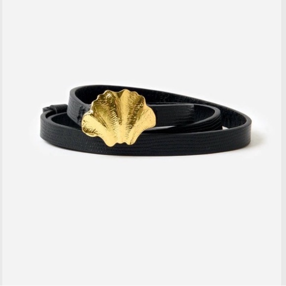 Frame Denim Black Belt with Gold Shell Accent main image 7